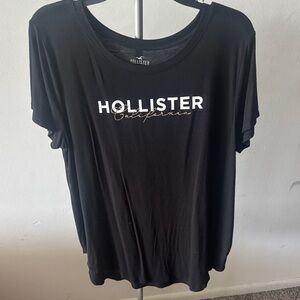 Hollister Long Black Short Sleeve Tee with White & Gold Script Logo